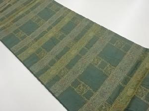 ふくれ織格子に草花模様織出し全通袋帯